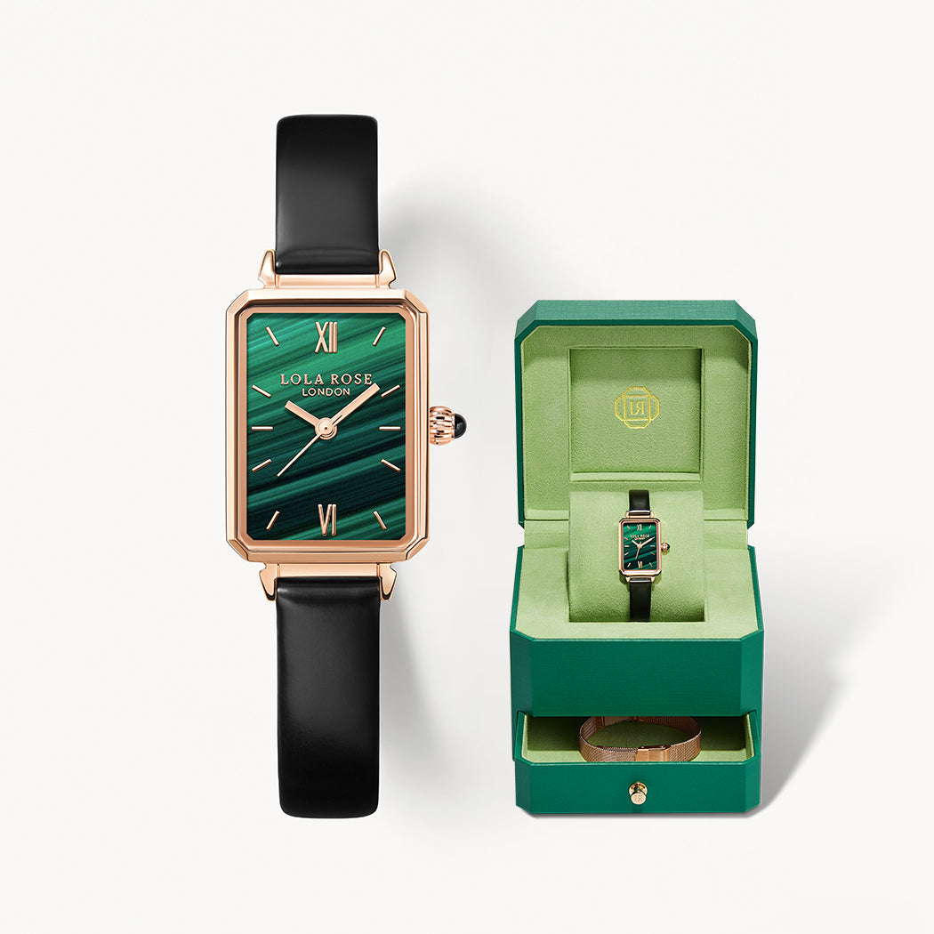 Malachite Textured Watch With Two Strap Set