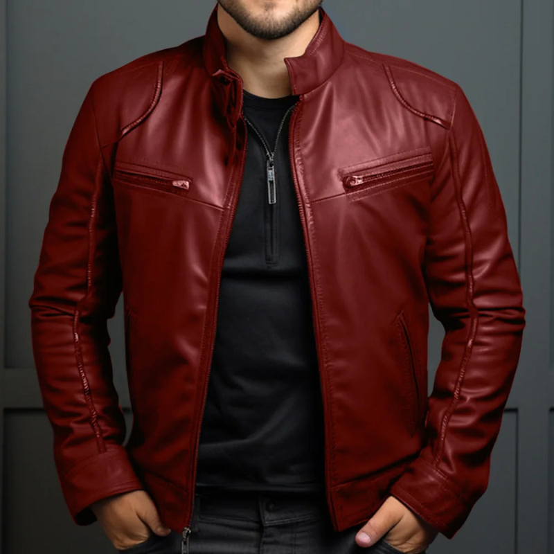 Menluxe - Leather Jacket Men, Warm Jacket with Zipper Pockets and Hood