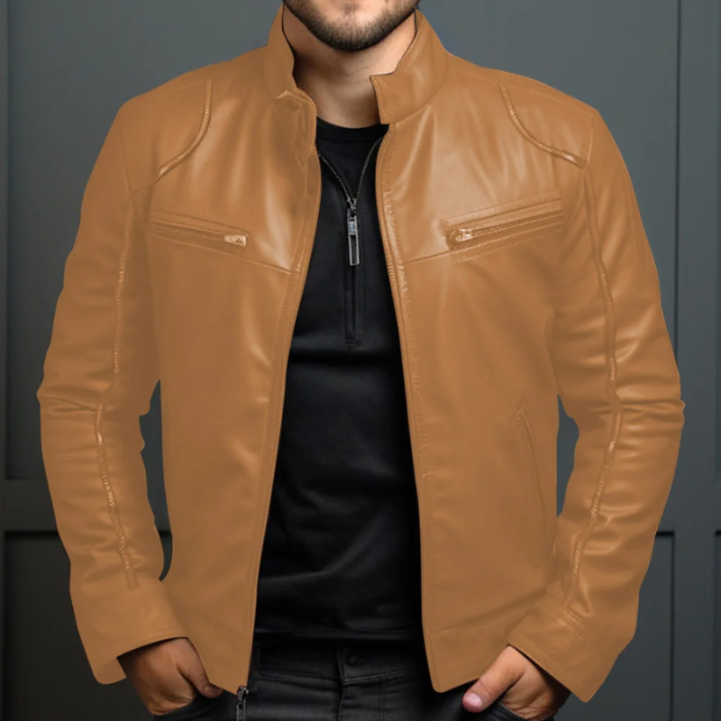 Menluxe - Leather Jacket Men, Warm Jacket with Zipper Pockets and Hood