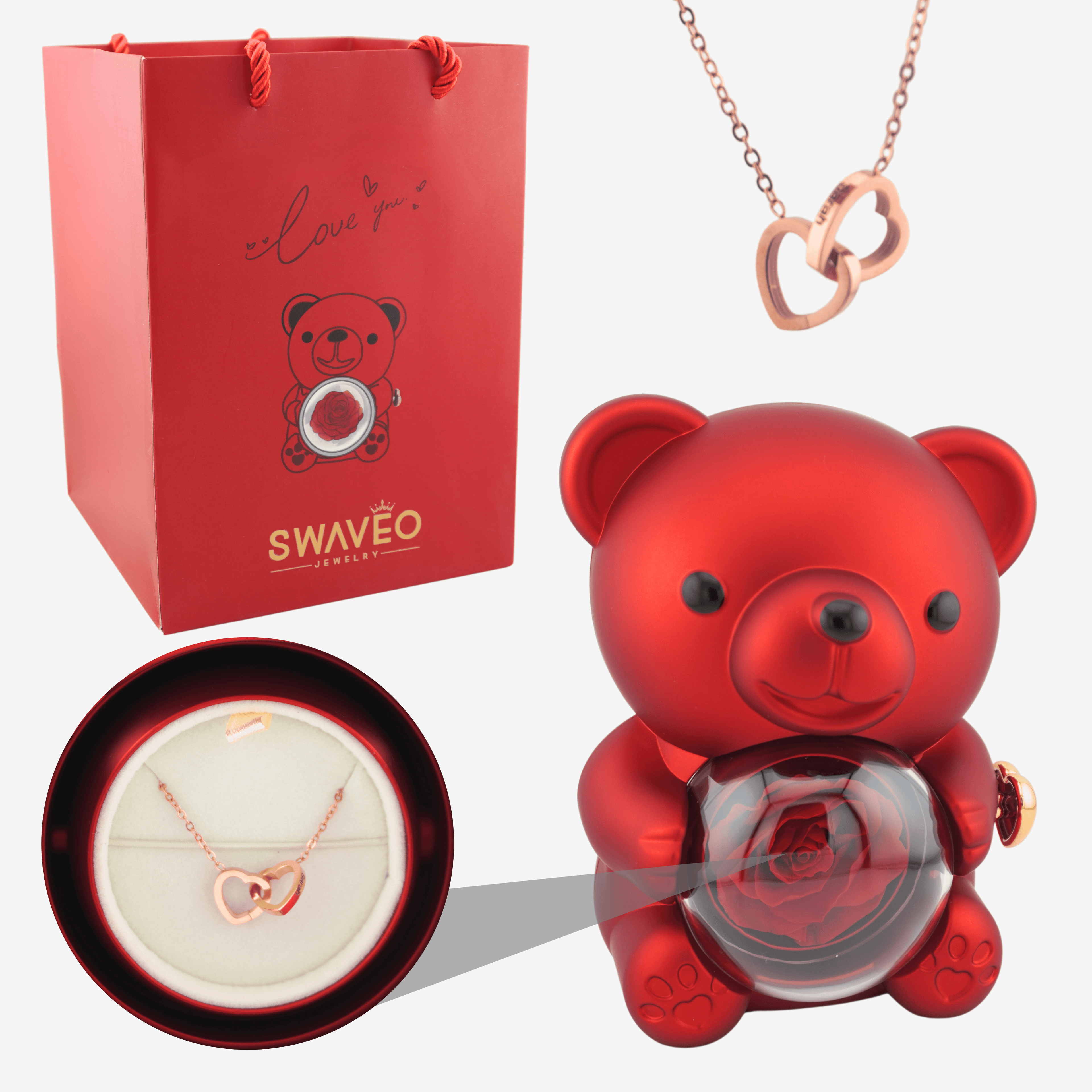 Forever Rose Bear W/ Engraved Necklace