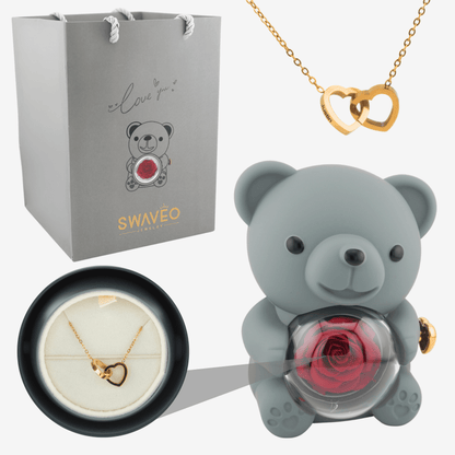 Forever Rose Bear W/ Engraved Necklace