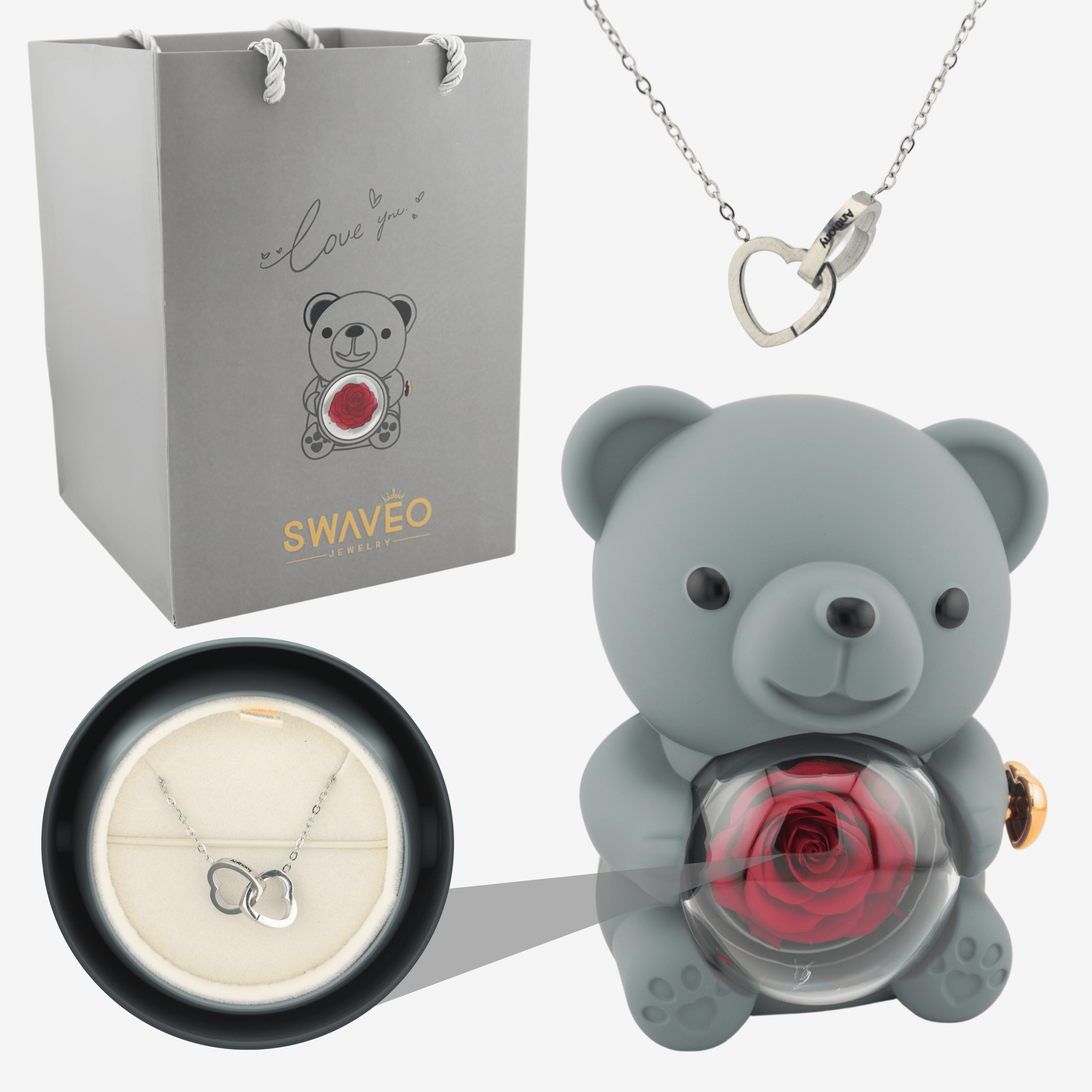 Forever Rose Bear W/ Engraved Necklace