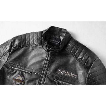 Revigor - Leather jacket men, warm jacket with zipper and hood