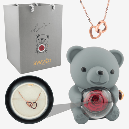 Forever Rose Bear W/ Engraved Necklace