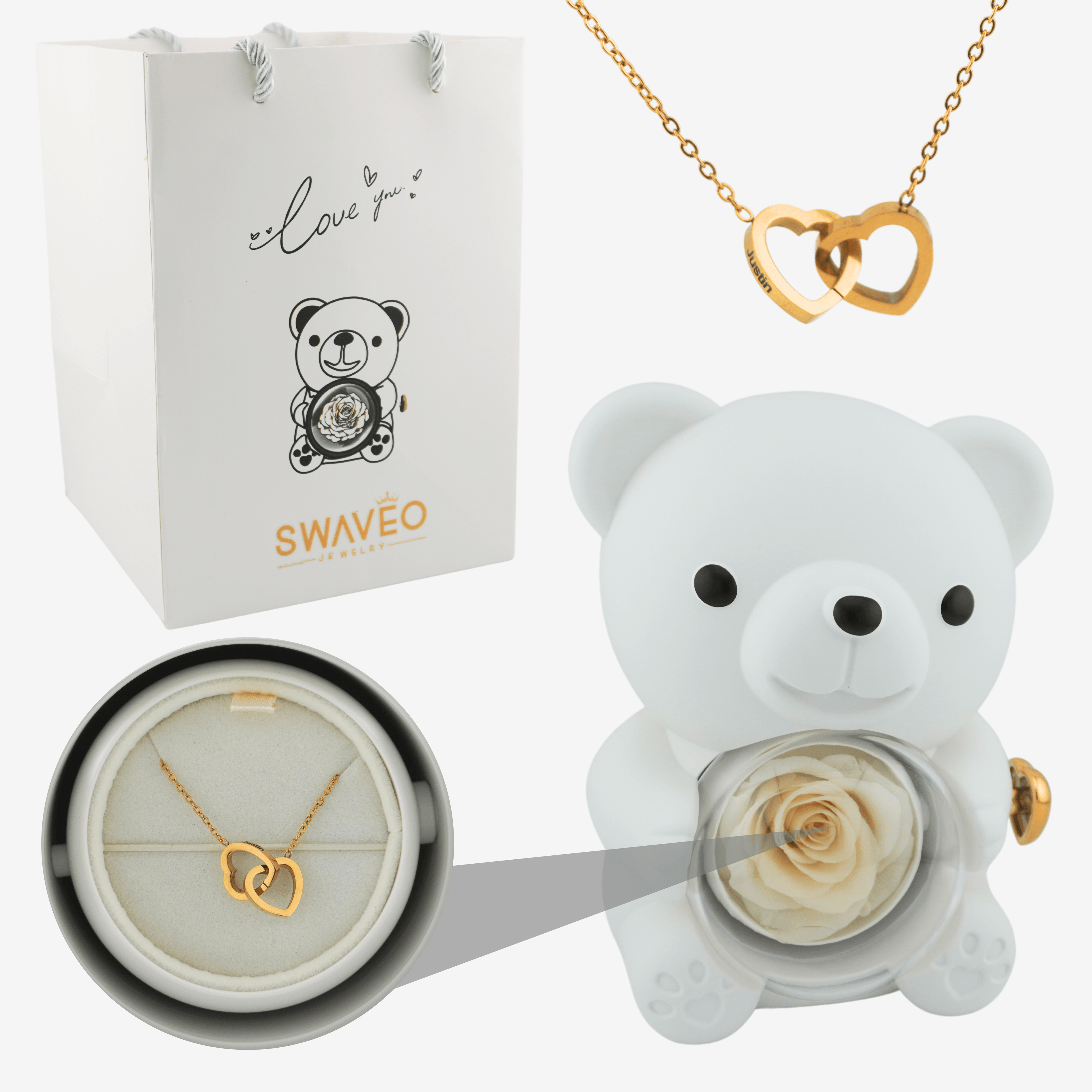 Forever Rose Bear W/ Engraved Necklace