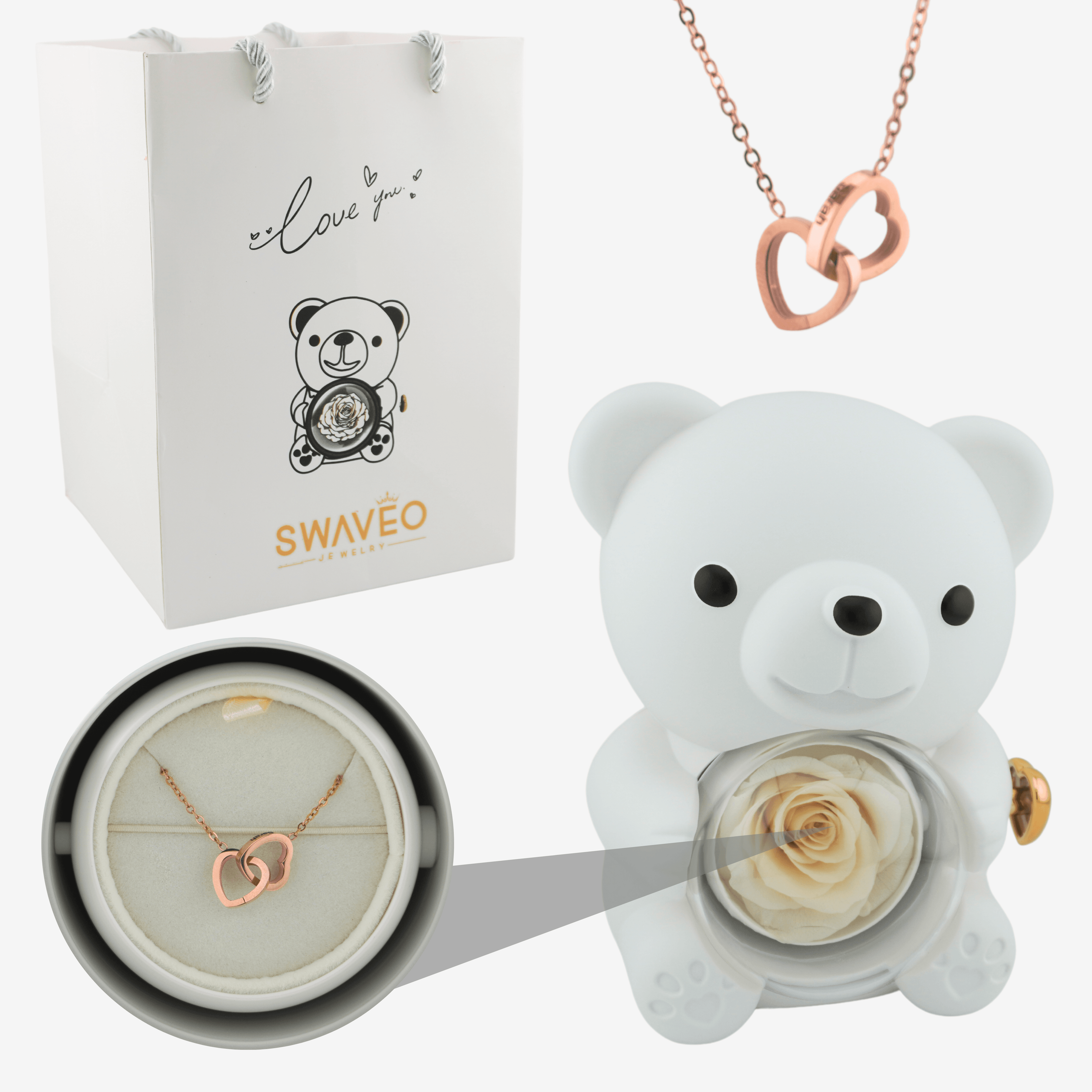 Forever Rose Bear W/ Engraved Necklace