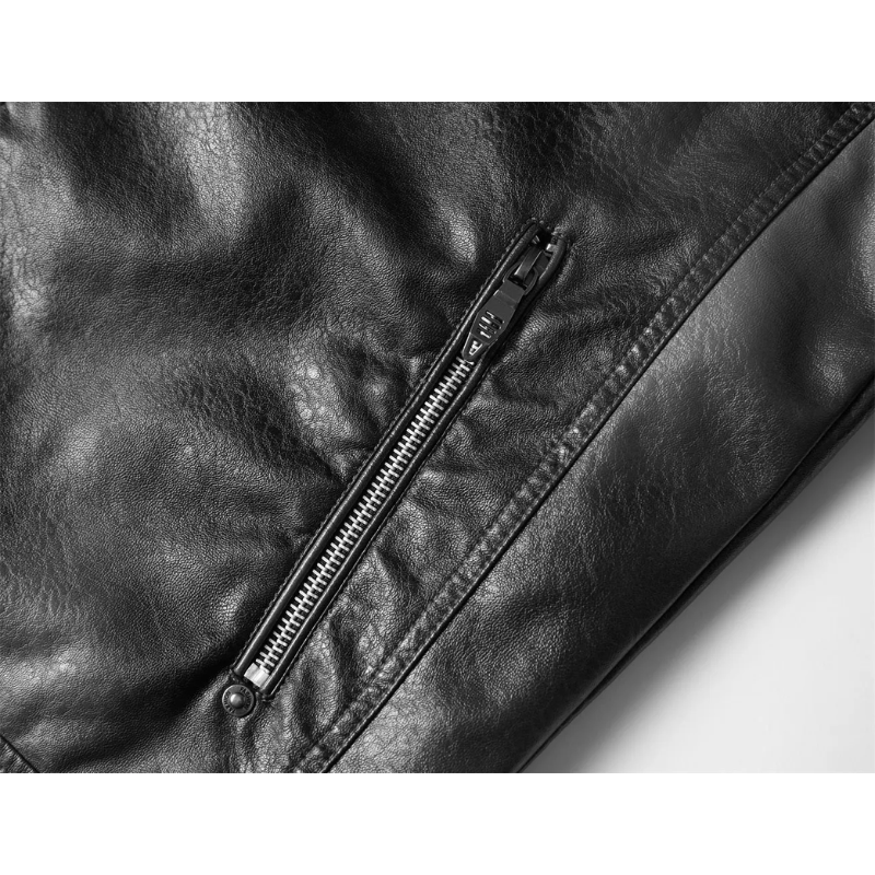 Revigor - Leather jacket men, warm jacket with zipper and hood