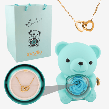 Forever Rose Bear W/ Engraved Necklace