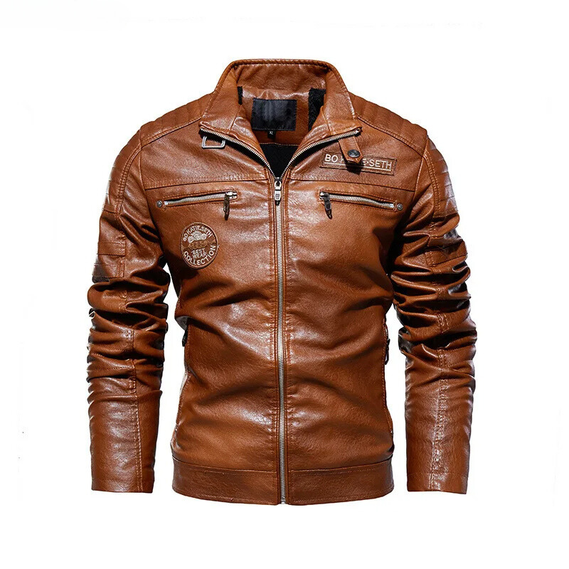 Revigor - Leather jacket men, warm jacket with zipper and hood