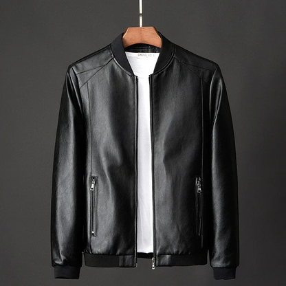 Mensch - Leather jacket men in coat style, elegant real leather jacket with pockets