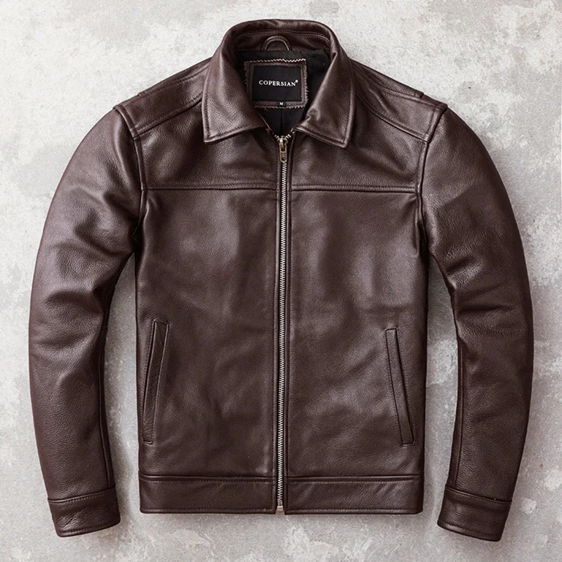 Ventorg - Leather jacket men, padded jacket with zip and snap fasteners