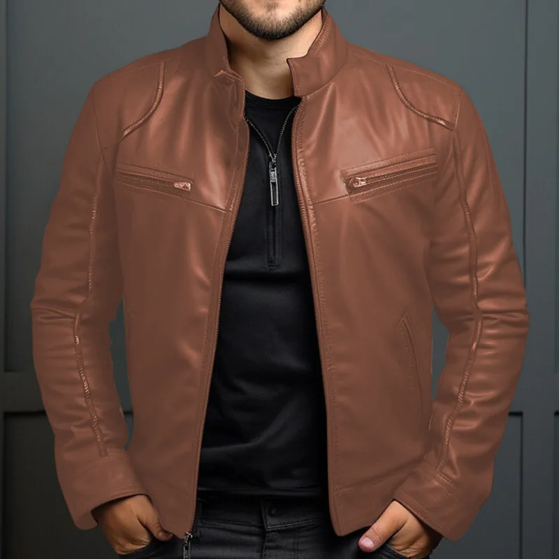 Menluxe - Leather Jacket Men, Warm Jacket with Zipper Pockets and Hood