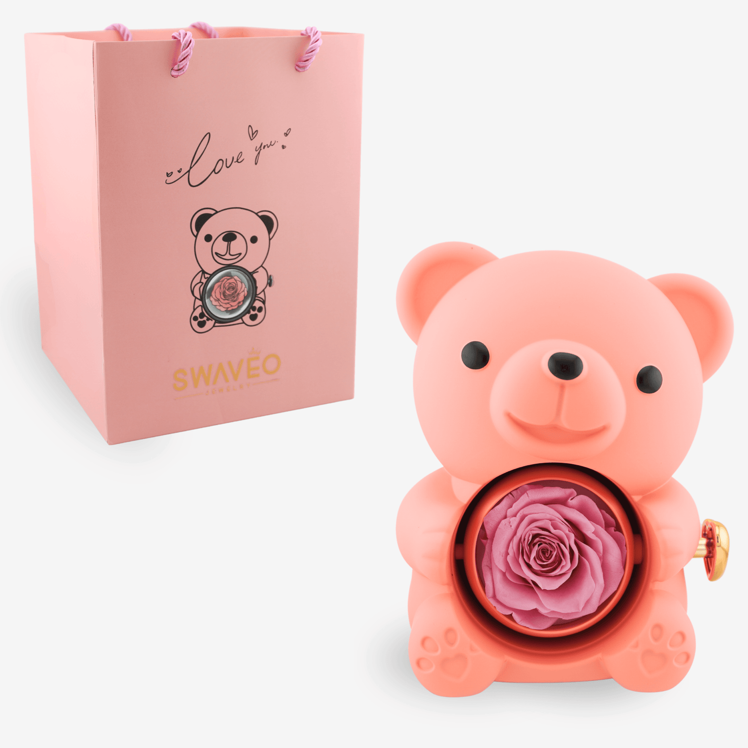 Forever Rose Bear W/ Engraved Necklace