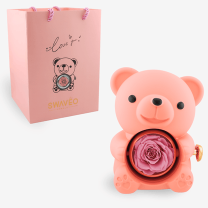 Forever Rose Bear W/ Engraved Necklace