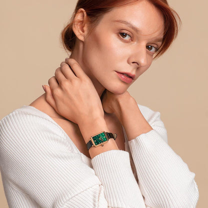 Malachite Textured Watch With Two Strap Set