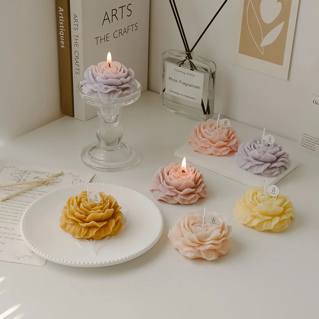 Peony Shaped Scented Beeswax Candles