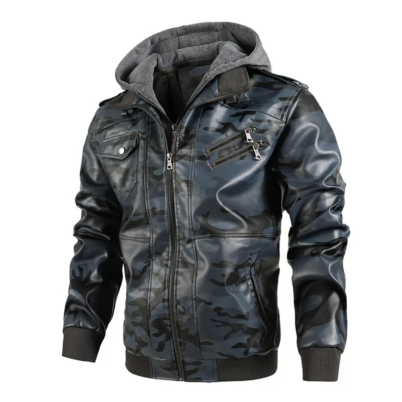 Greztor - Leather Jacket for Men with Hood, Lightweight Jacket with Zipper