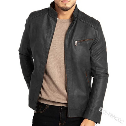 Karntex - Leather Jacket for Men with Detachable Hood, Robust Biker Jacket