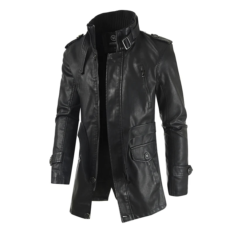 Renvorn - Leather jacket men, robust jacket with zipper and button placket