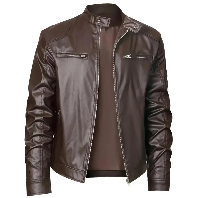 Krenhol - Leather Jacket for Men, Stylish Real Leather Jacket with Zipper and Fur Collar