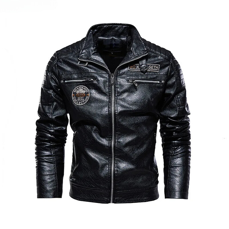 Revigor - Leather jacket men, warm jacket with zipper and hood