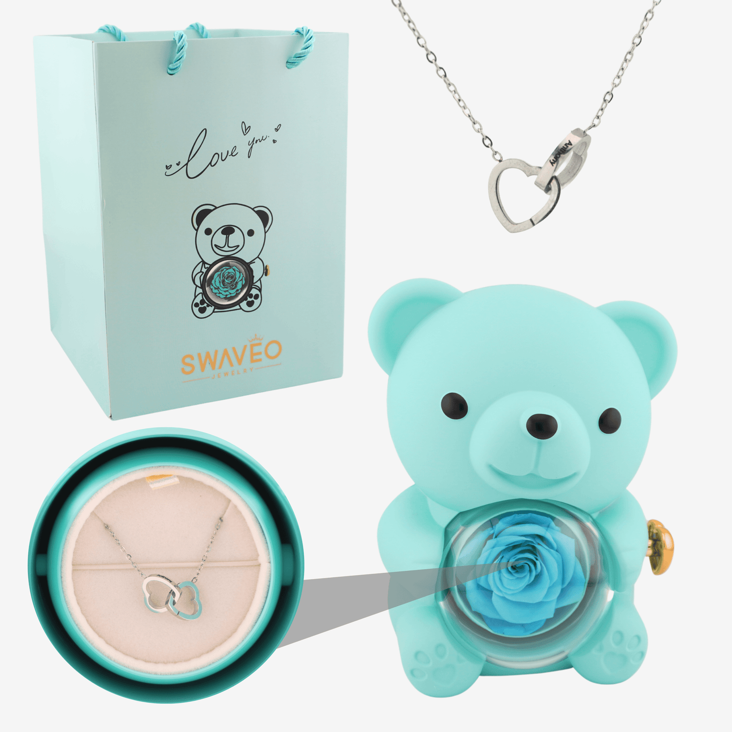 Forever Rose Bear W/ Engraved Necklace