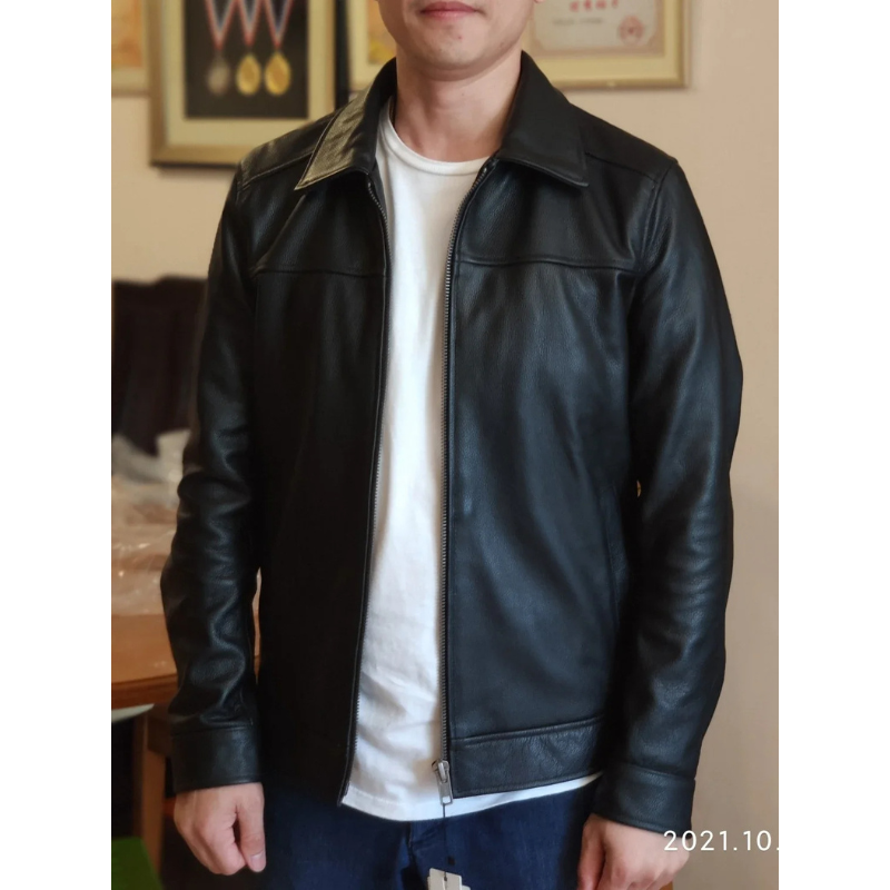 Ventorg - Leather jacket men, padded jacket with zip and snap fasteners