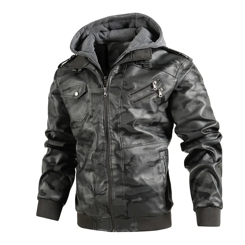 Greztor - Leather Jacket for Men with Hood, Lightweight Jacket with Zipper