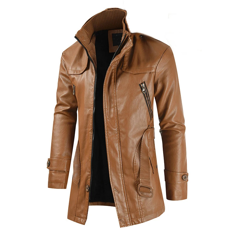 Renvorn - Leather jacket men, robust jacket with zipper and button placket