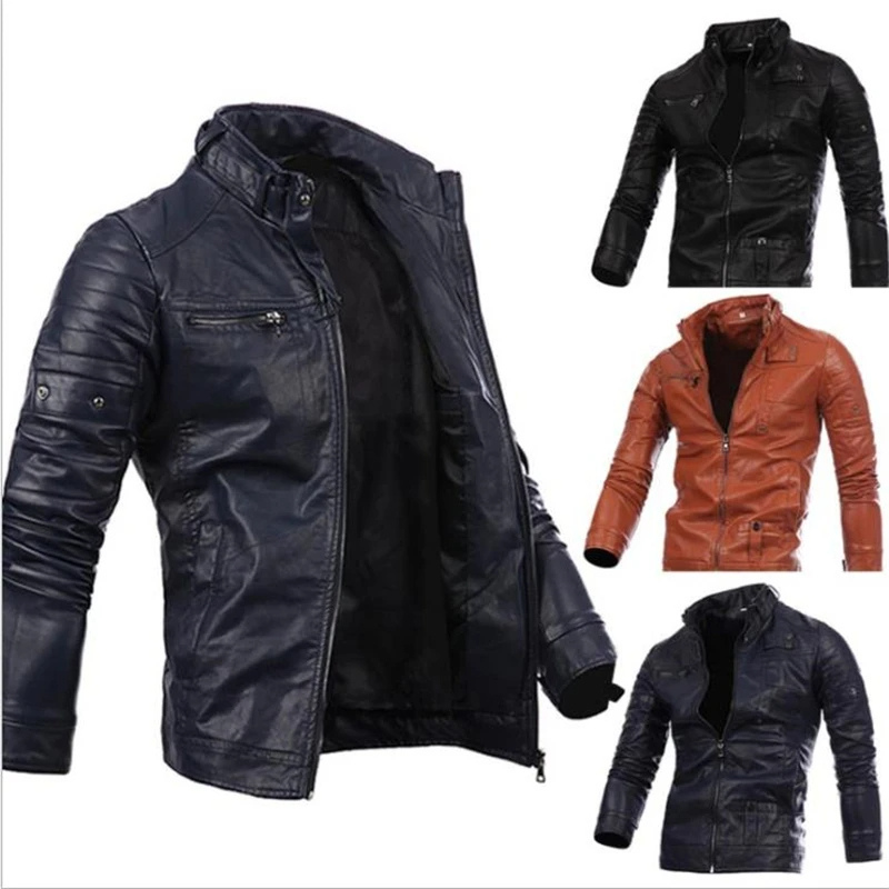 Voltaren - Leather jacket men, robust real leather jacket with zipper and pockets