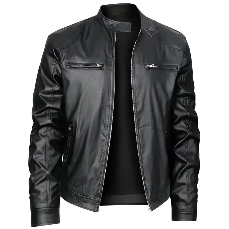 Krenhol - Leather Jacket for Men, Stylish Real Leather Jacket with Zipper and Fur Collar