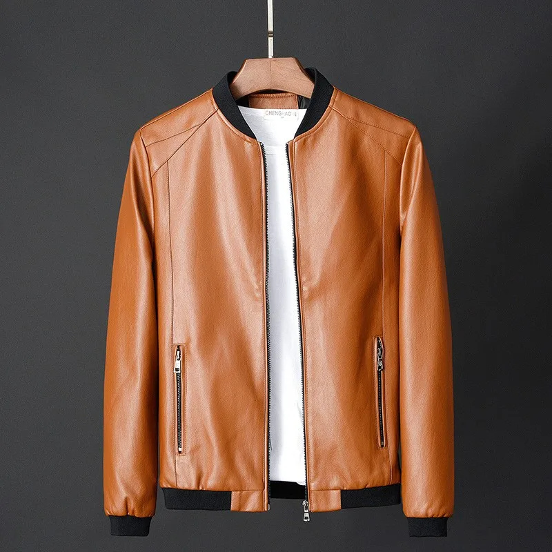 Mensch - Leather jacket men in coat style, elegant real leather jacket with pockets