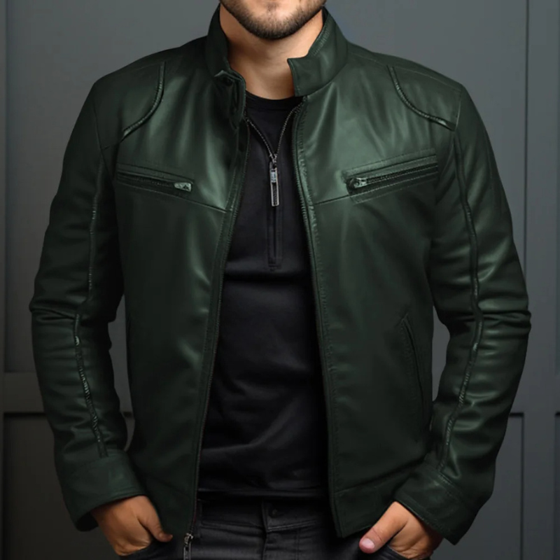 Menluxe - Leather Jacket Men, Warm Jacket with Zipper Pockets and Hood