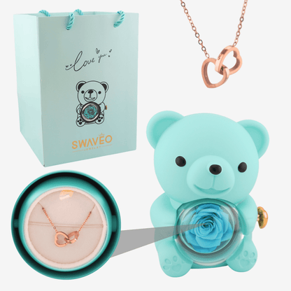 Forever Rose Bear W/ Engraved Necklace