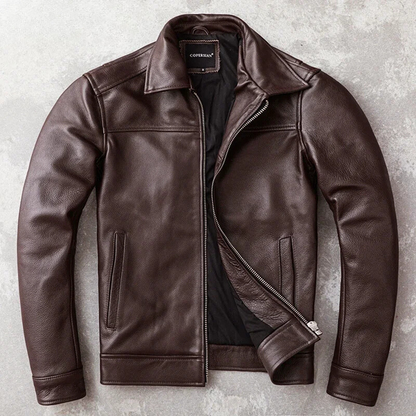 Ventorg - Leather jacket men, padded jacket with zip and snap fasteners