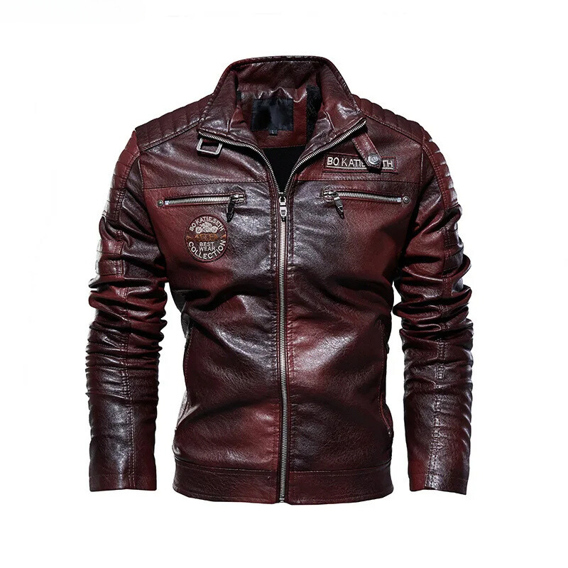 Revigor - Leather jacket men, warm jacket with zipper and hood