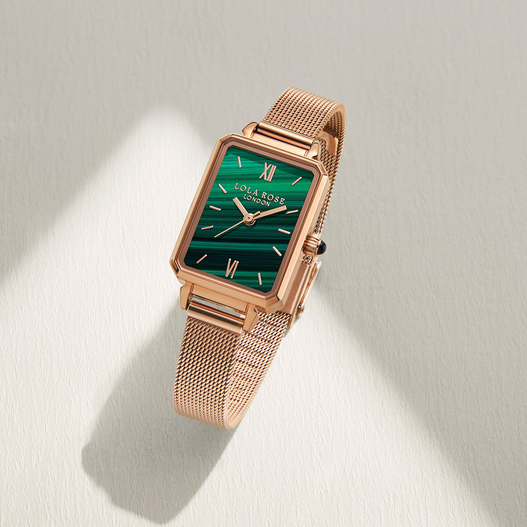 Malachite Textured Watch With Two Strap Set