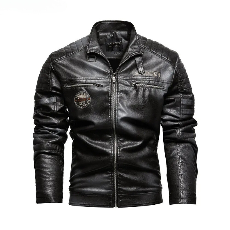 Revigor - Leather jacket men, warm jacket with zipper and hood