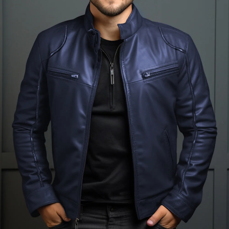 Menluxe - Leather Jacket Men, Warm Jacket with Zipper Pockets and Hood