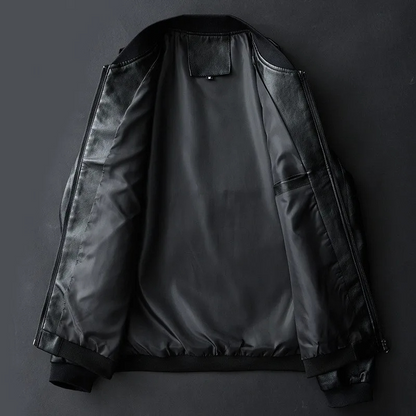 Mensch - Leather jacket men in coat style, elegant real leather jacket with pockets