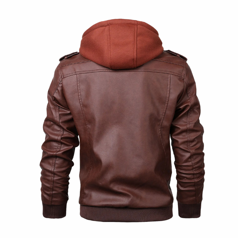 Greztor - Leather Jacket for Men with Hood, Lightweight Jacket with Zipper