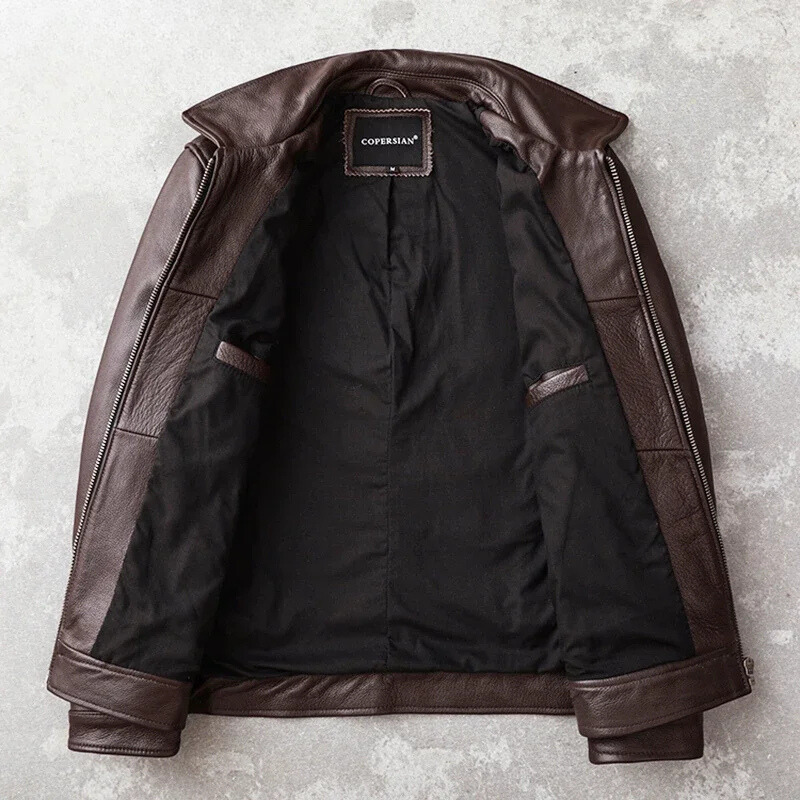 Ventorg - Leather jacket men, padded jacket with zip and snap fasteners