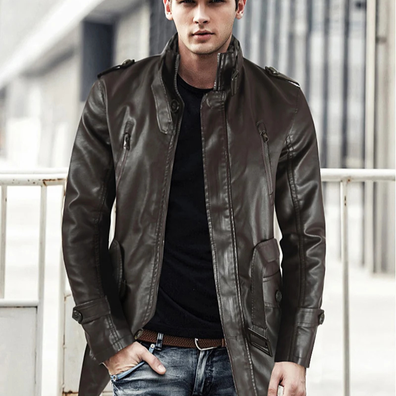 Renvorn - Leather jacket men, robust jacket with zipper and button placket