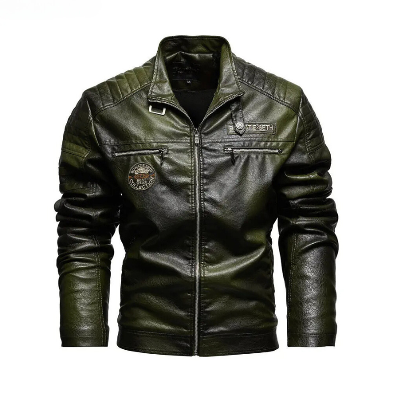 Revigor - Leather jacket men, warm jacket with zipper and hood