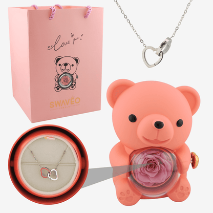 Forever Rose Bear W/ Engraved Necklace