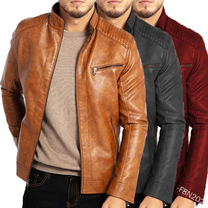 Karntex - Leather Jacket for Men with Detachable Hood, Robust Biker Jacket