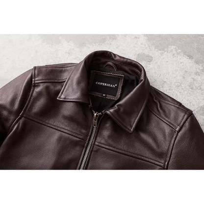 Ventorg - Leather jacket men, padded jacket with zip and snap fasteners