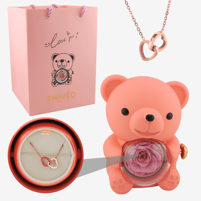 Forever Rose Bear W/ Engraved Necklace