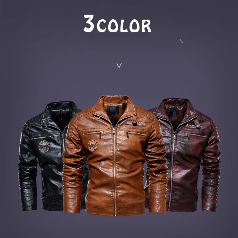 Revigor - Leather jacket men, warm jacket with zipper and hood