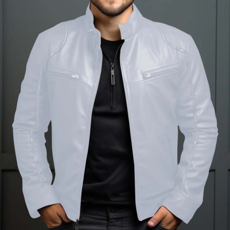 Menluxe - Leather Jacket Men, Warm Jacket with Zipper Pockets and Hood